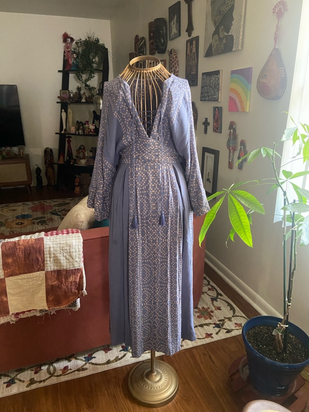 Free People Lavender Boho Midi Dress with Tassel Tie